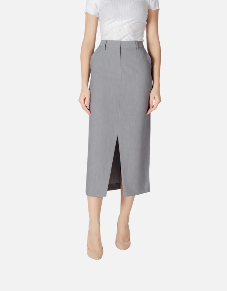 Classic Zip and Button Skirt with Front Pockets Women - Grey