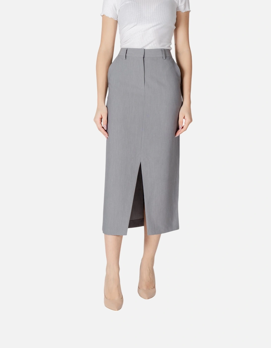 Classic Zip and Button Skirt with Front Pockets Women - Grey, 4 of 3
