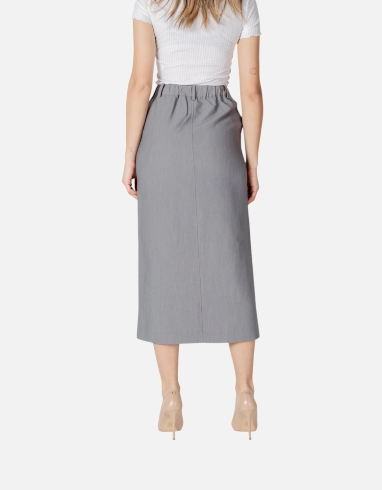 Classic Zip and Button Skirt with Front Pockets Women - Grey