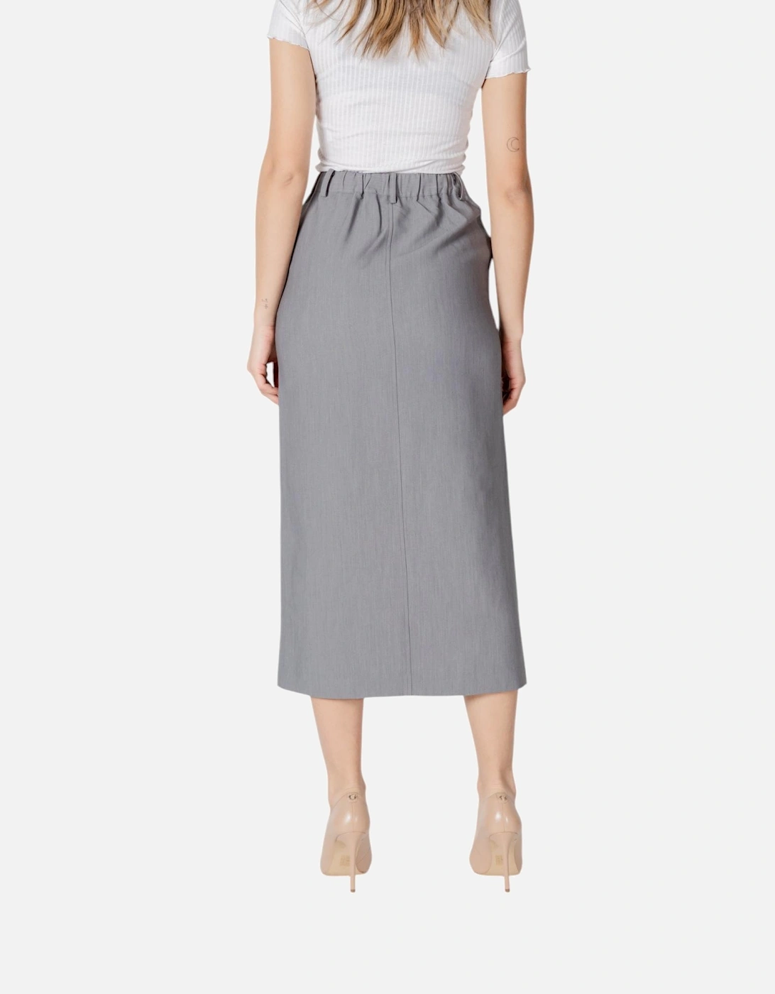 Classic Zip and Button Skirt with Front Pockets Women - Grey