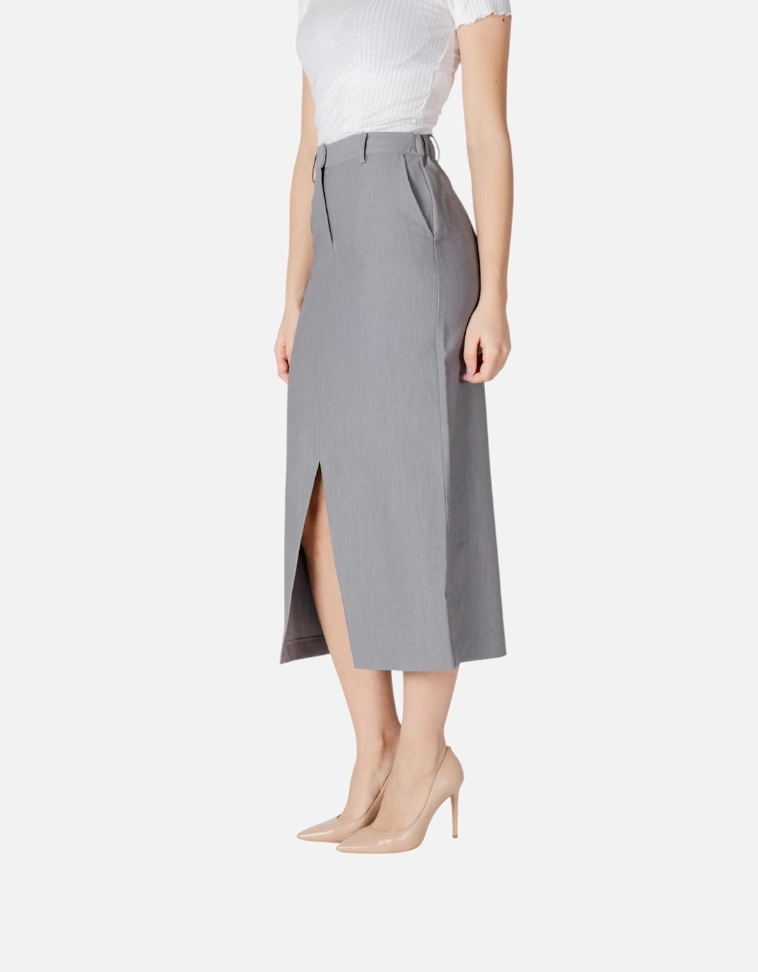 Classic Zip and Button Skirt with Front Pockets Women - Grey