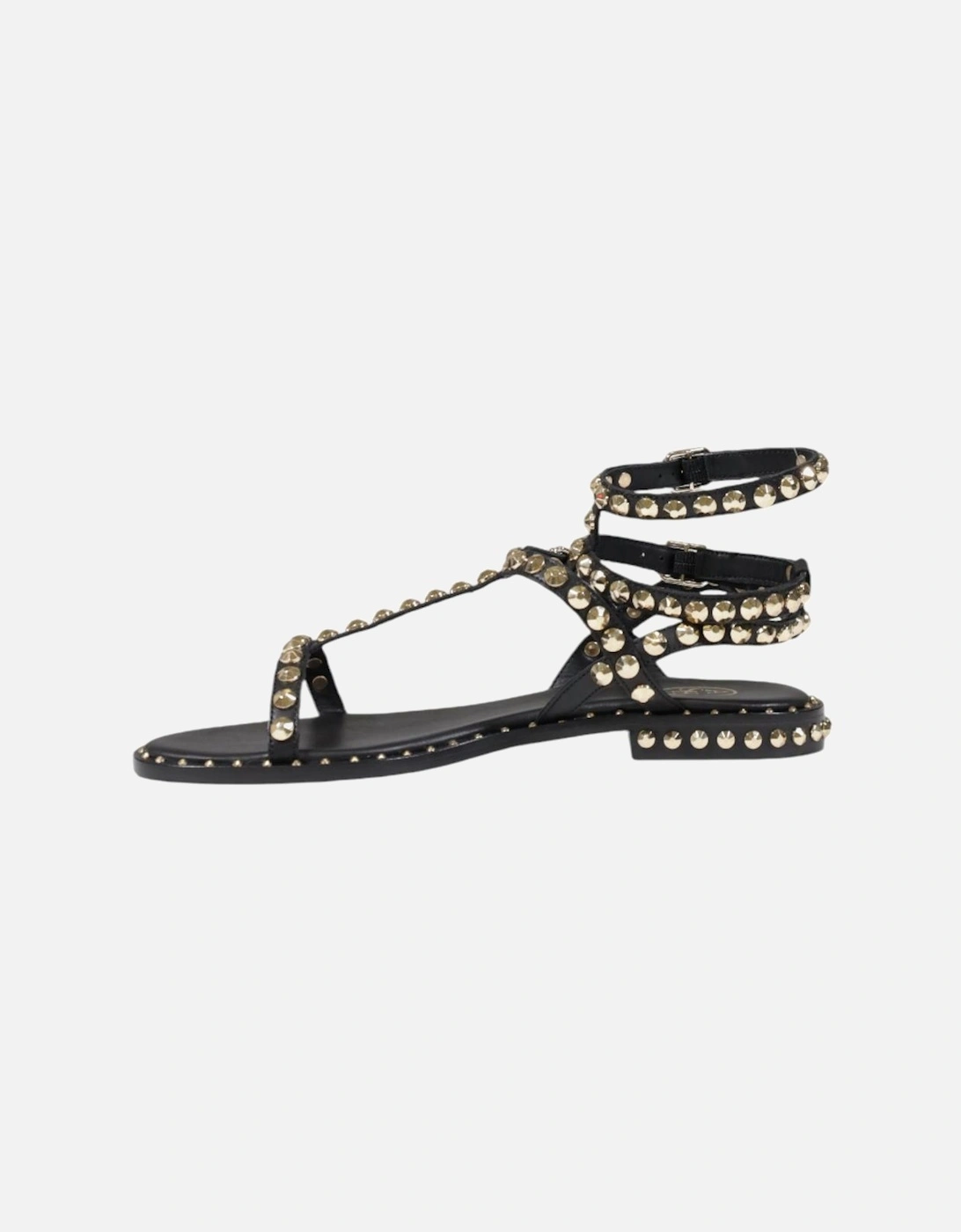 Leather Buckle Bow Sandals with Synthetic Sole Women - Black