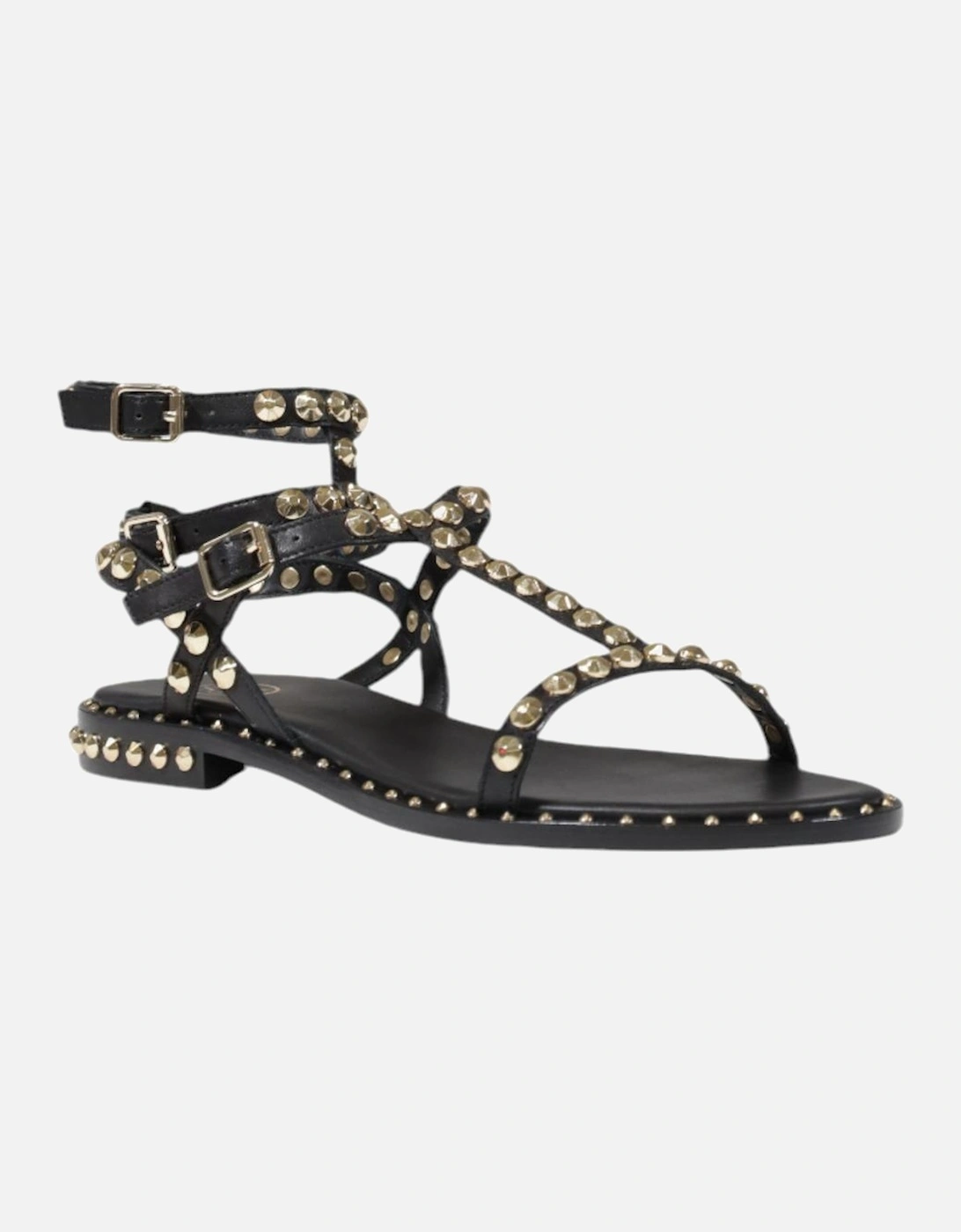 Leather Buckle Bow Sandals with Synthetic Sole Women - Black