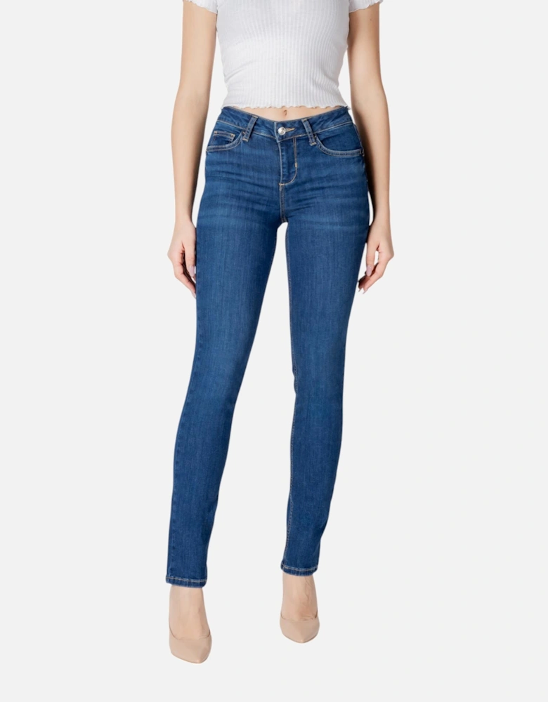 Zip and Button Front Pocket Jeans Women - Blue