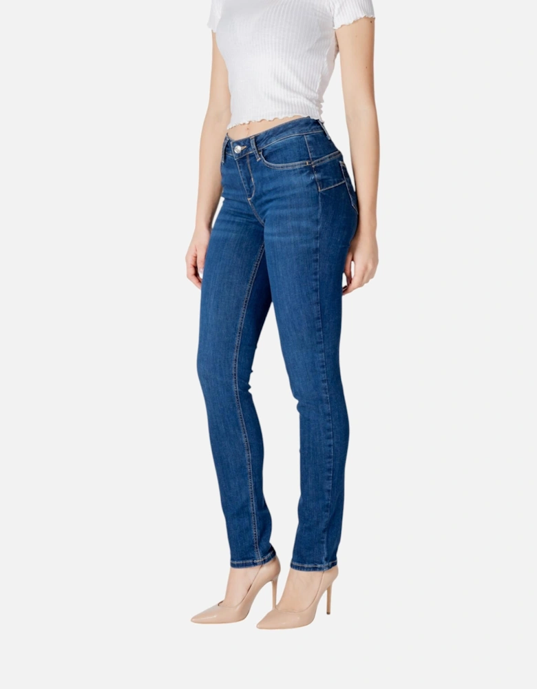 Zip and Button Front Pocket Jeans Women - Blue