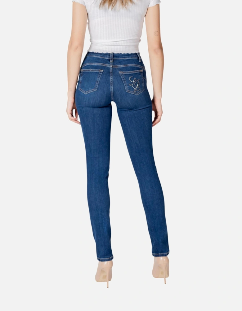 Zip and Button Front Pocket Jeans Women - Blue