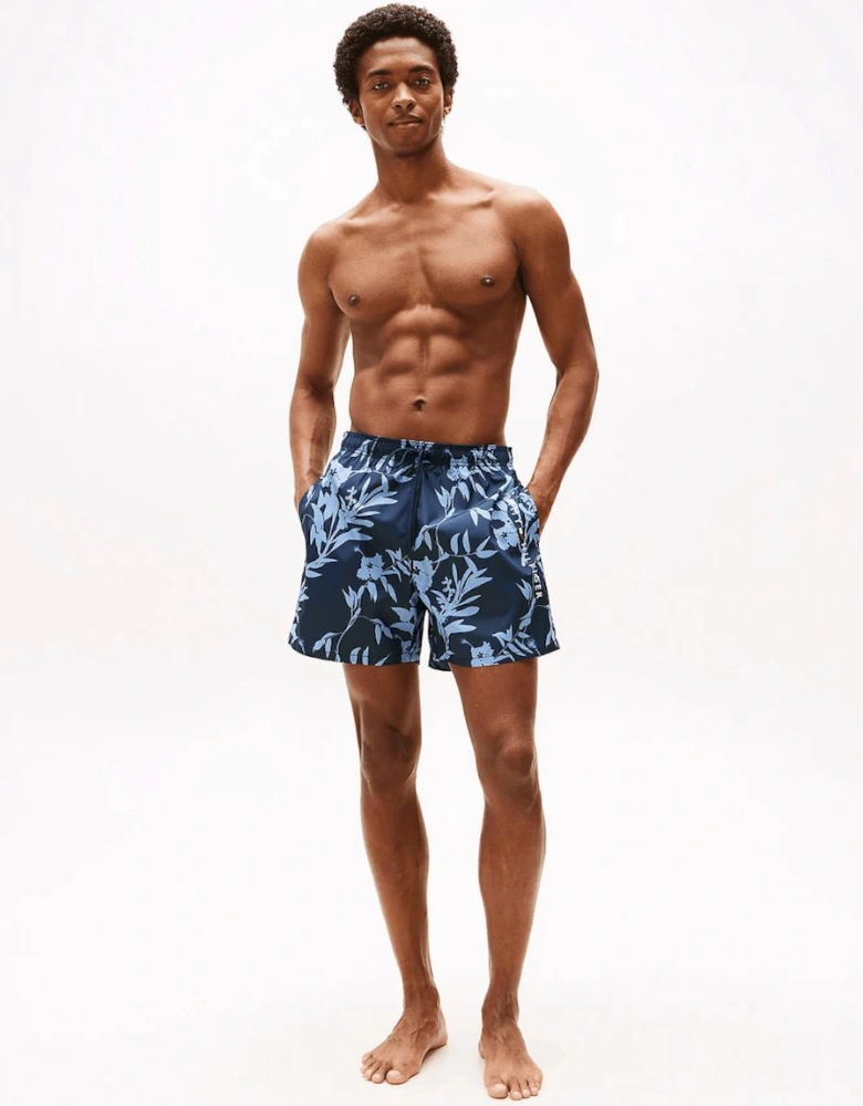 Medium Drawstring Leaf Print Mens Swim Shorts