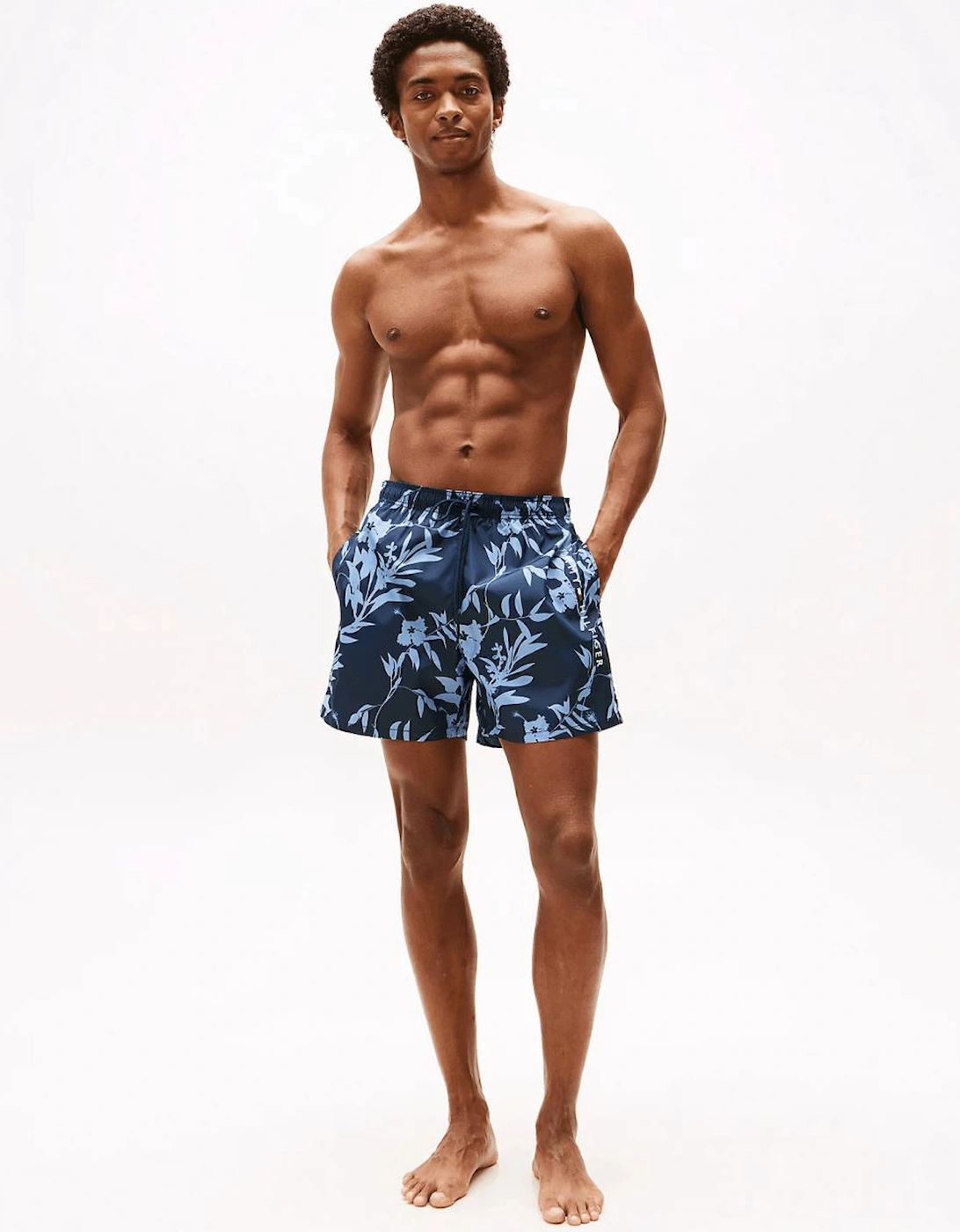 Medium Drawstring Leaf Print Mens Swim Shorts