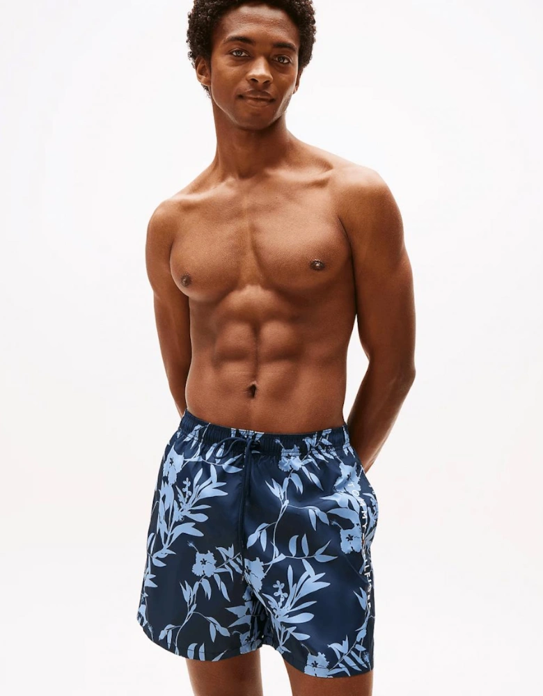 Medium Drawstring Leaf Print Mens Swim Shorts