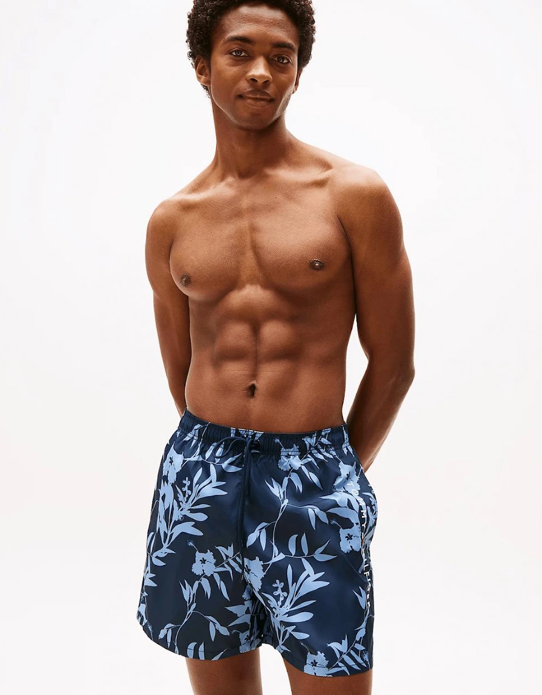 Medium Drawstring Leaf Print Mens Swim Shorts, 5 of 4