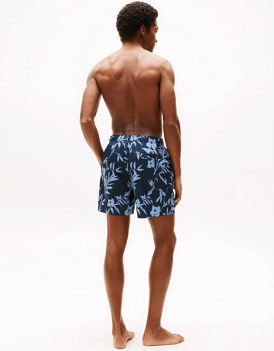 Medium Drawstring Leaf Print Mens Swim Shorts