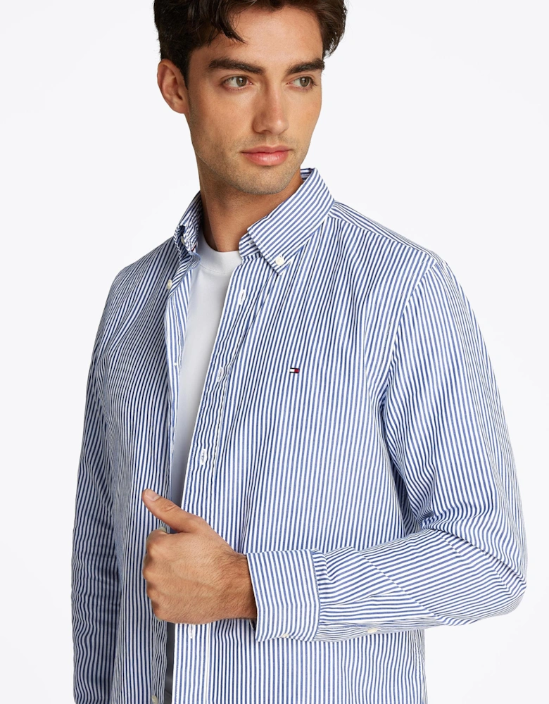 Flex Poplin Classic Strip Mens Long Sleeve Shirt