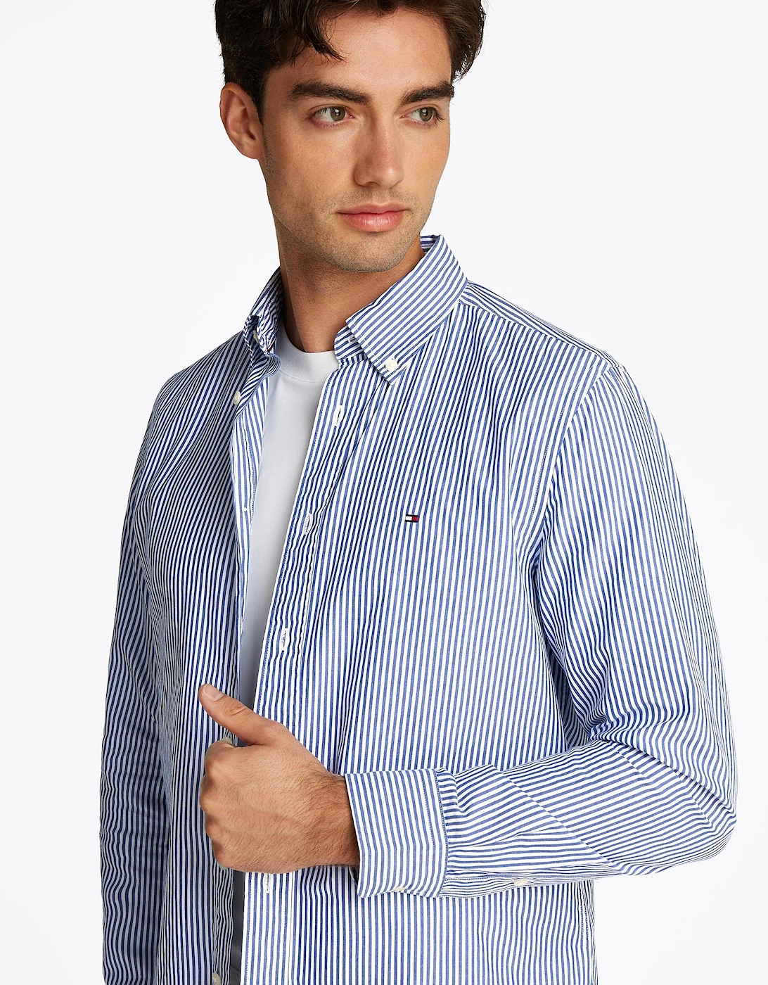 Flex Poplin Classic Strip Mens Long Sleeve Shirt