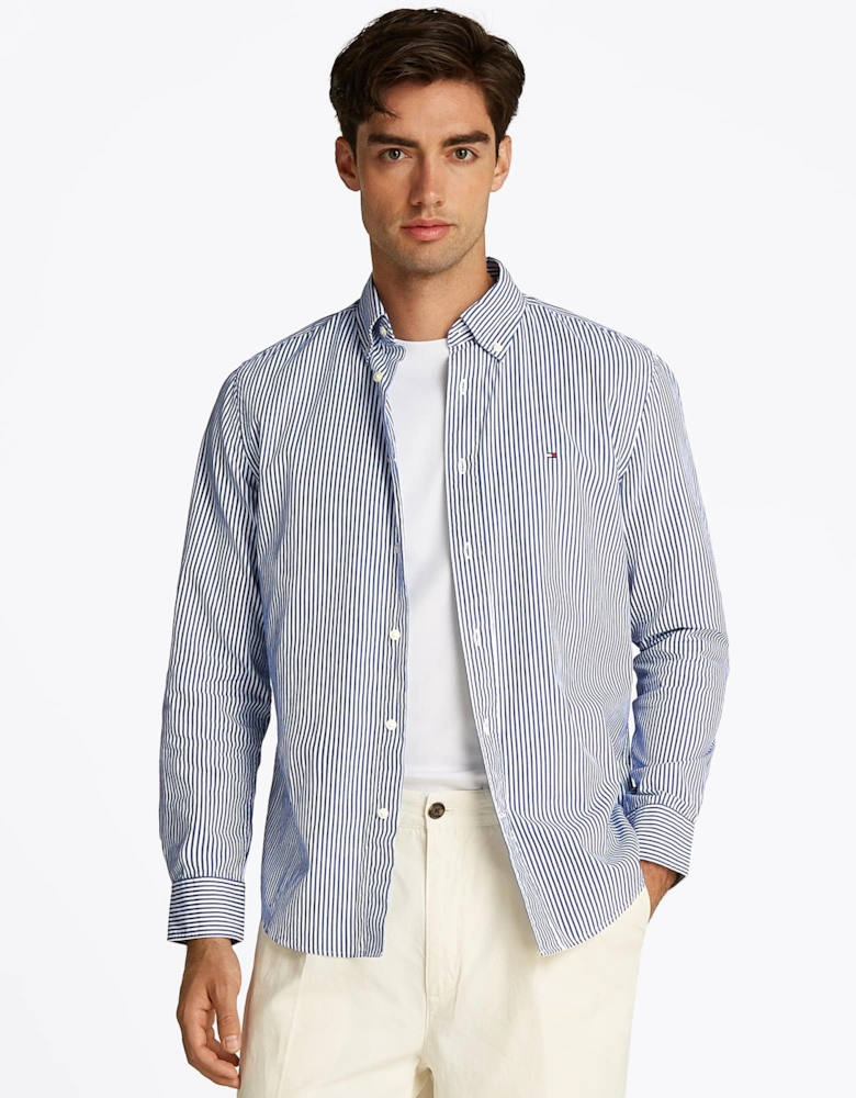 Flex Poplin Classic Strip Mens Long Sleeve Shirt