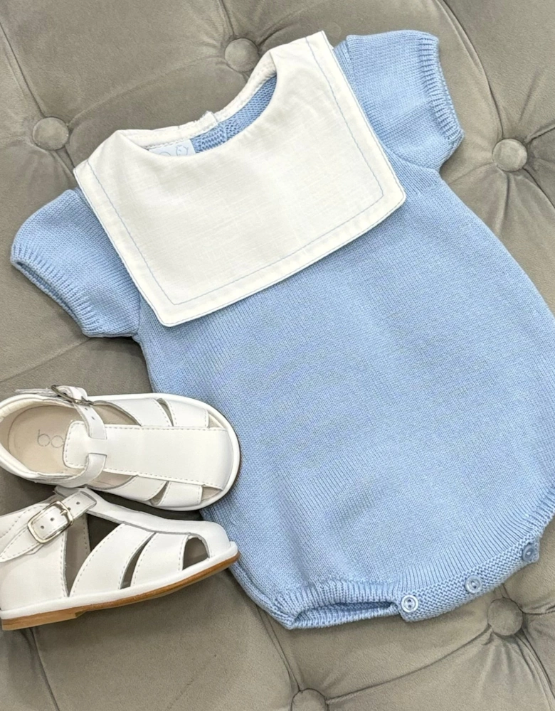 Boys Denim Blue Knit Collared Romper