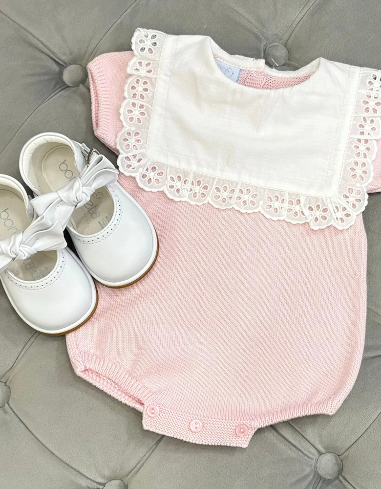 Girls Pink Knit Collared Romper