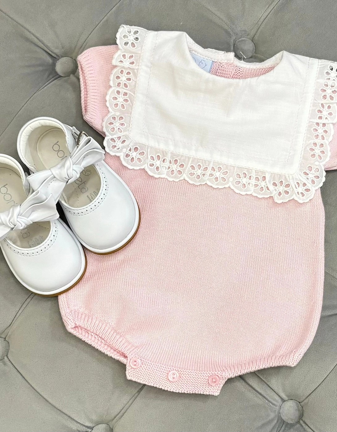 Girls Pink Knit Collared Romper, 2 of 1