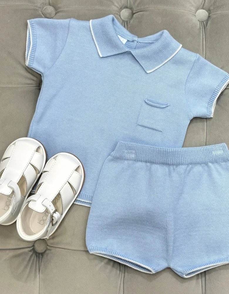 Boys Denim Blue Knit Short Set