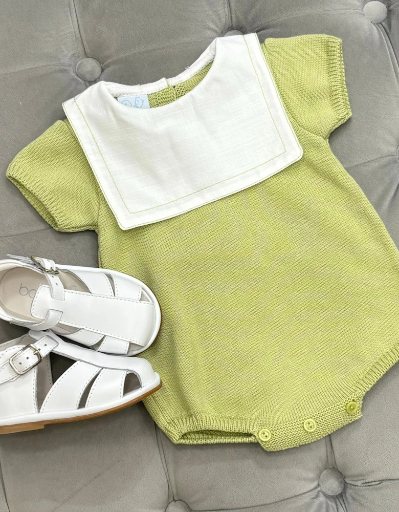 Boys Pistachio Green Knit Collared Romper