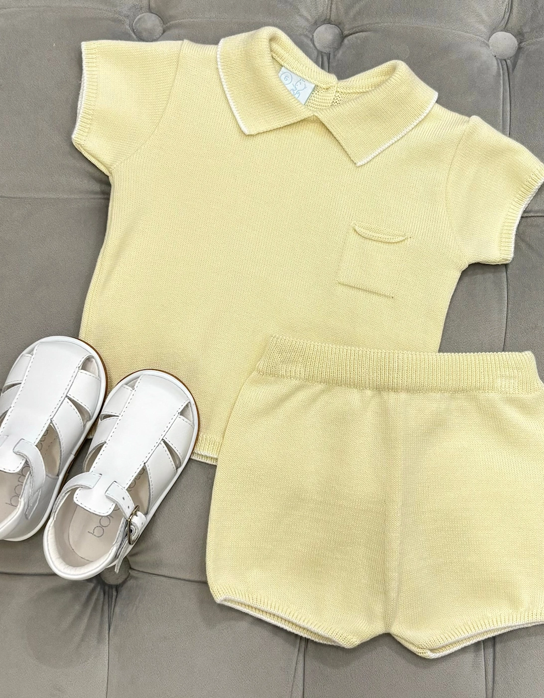 Boys Soft Lemon Knit Short Set, 2 of 1