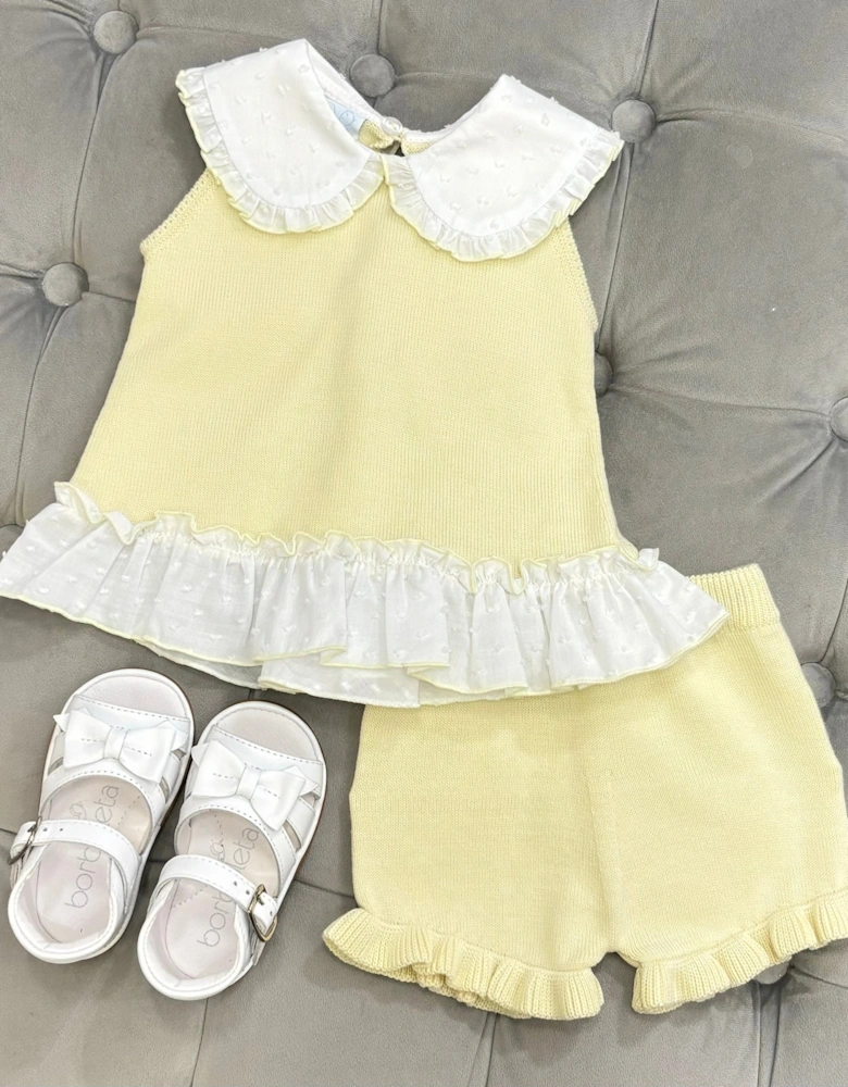 Girls Soft Lemon Knit Collared Short Set