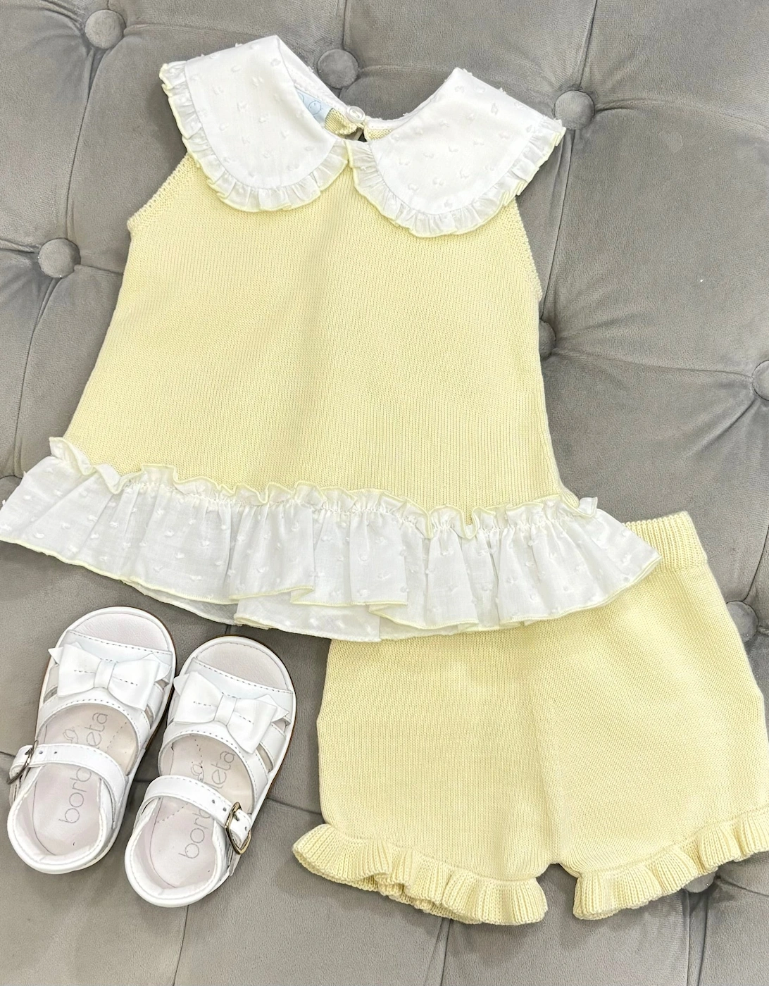 Girls Soft Lemon Knit Collared Short Set, 3 of 2