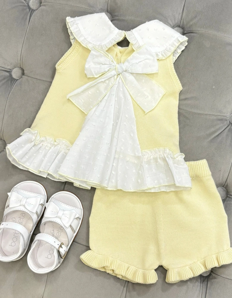 Girls Soft Lemon Knit Collared Short Set