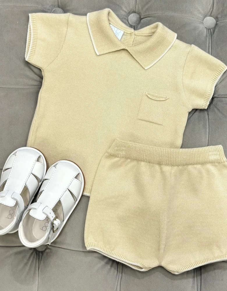 Boys Neutral Beige Knit Short Set