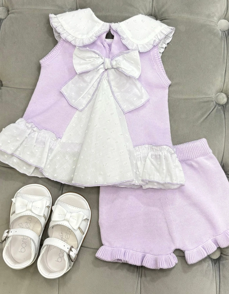 Girls Lilac Knit Collared Short Set