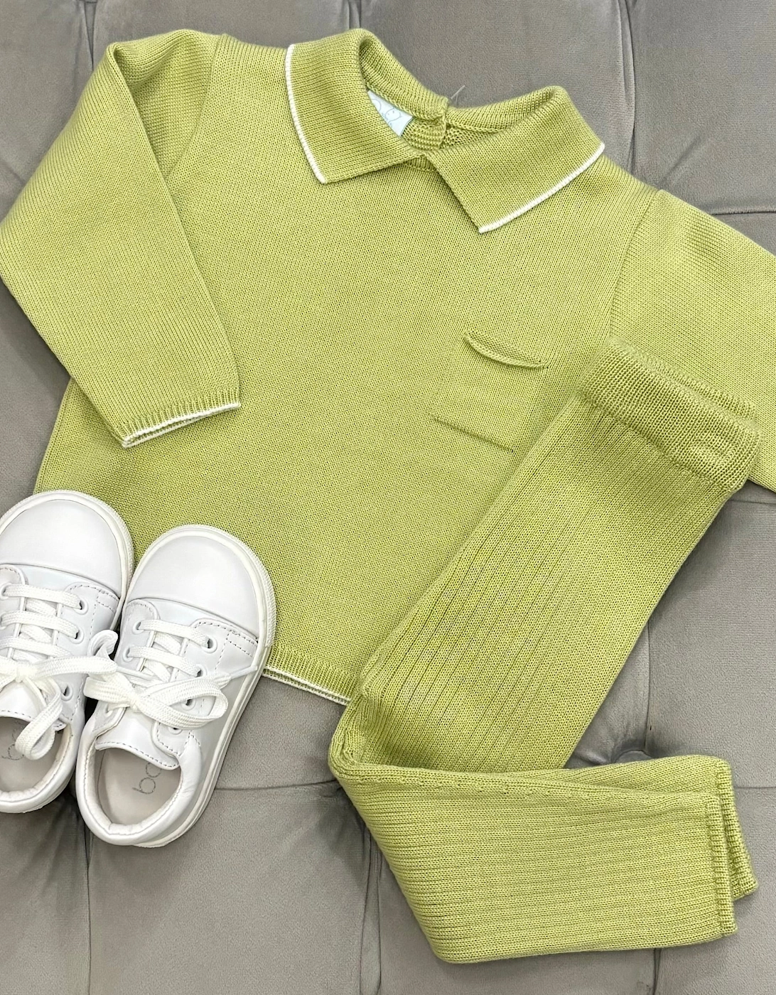 Boys Pistachio Green Knit Ribbed Trouser Set, 2 of 1