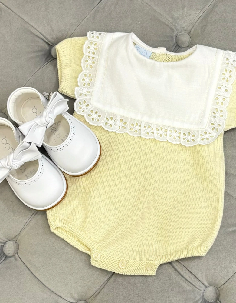 Girls Soft Lemon Knit Collared Romper