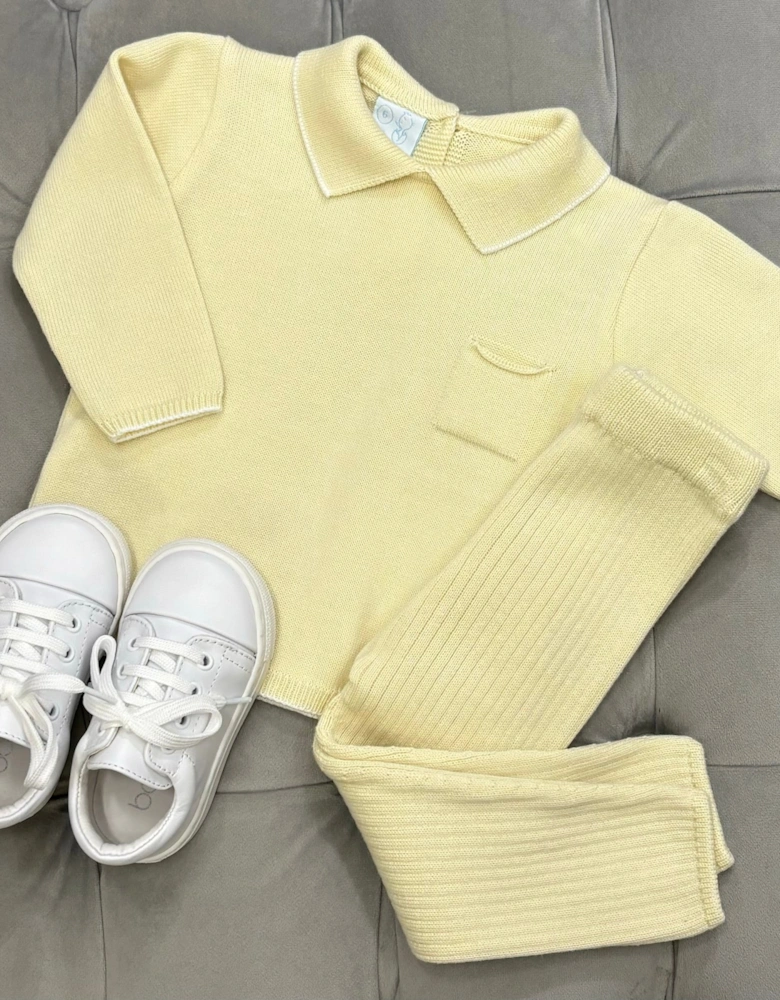 Boys Soft Lemon Knit Ribbed Trouser Set