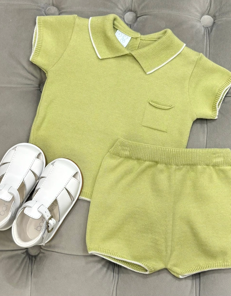 Boys Pistachio Green Knit Short Set