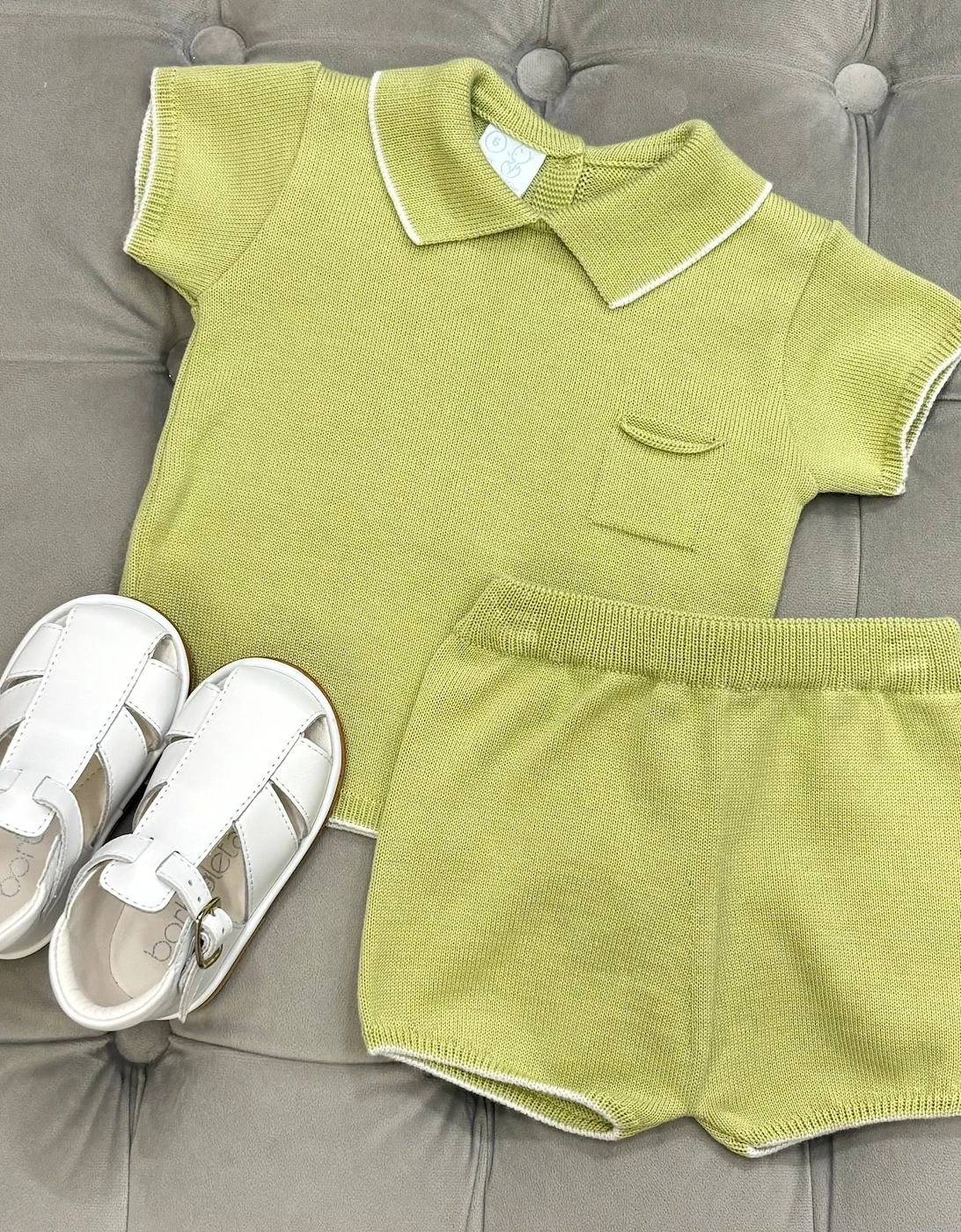 Boys Pistachio Green Knit Short Set, 2 of 1