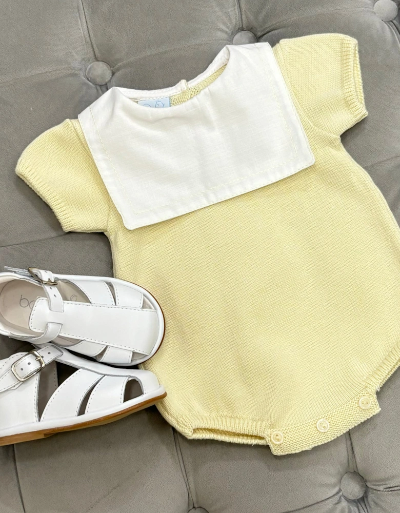 Boys Soft Lemon Knit Collared Romper