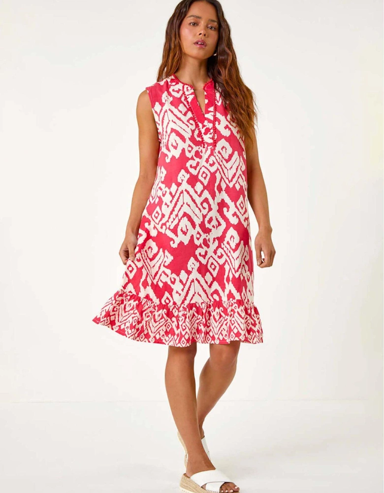 Petite Aztec Print Frill Hem Dress