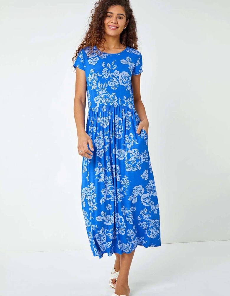 Floral Print Midi Stretch Dress