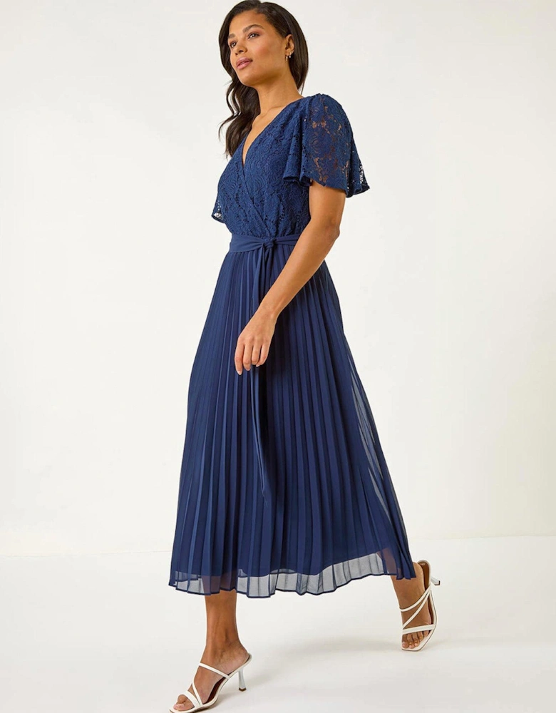 Lace Detail Wrap Midi Dress - Navy