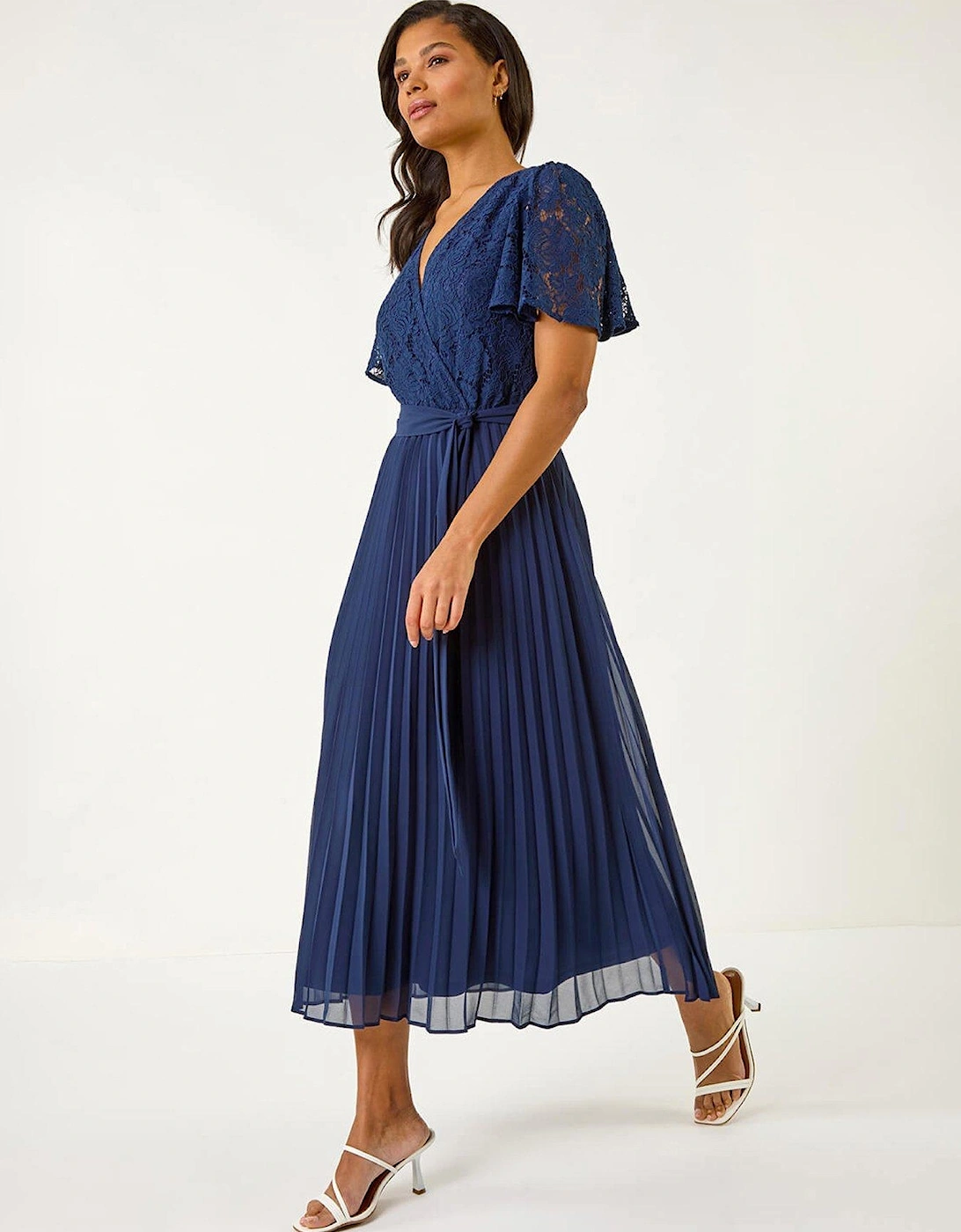 Lace Detail Wrap Midi Dress - Navy, 2 of 1