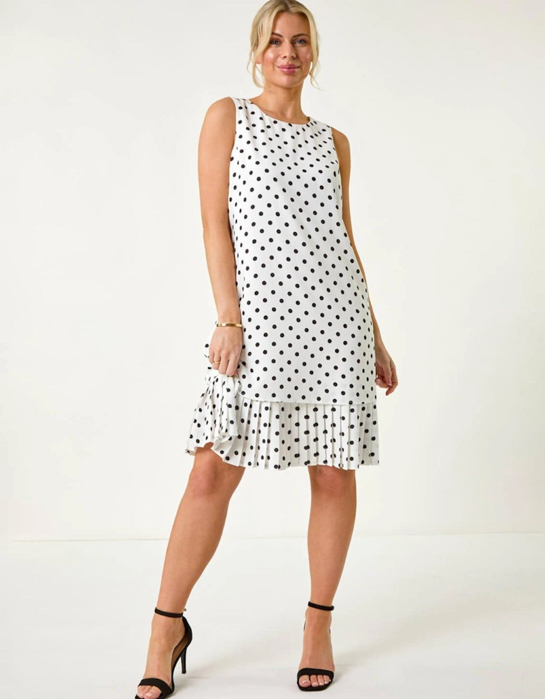 Petite Spot Print Pleated Shift Dress - Ivory