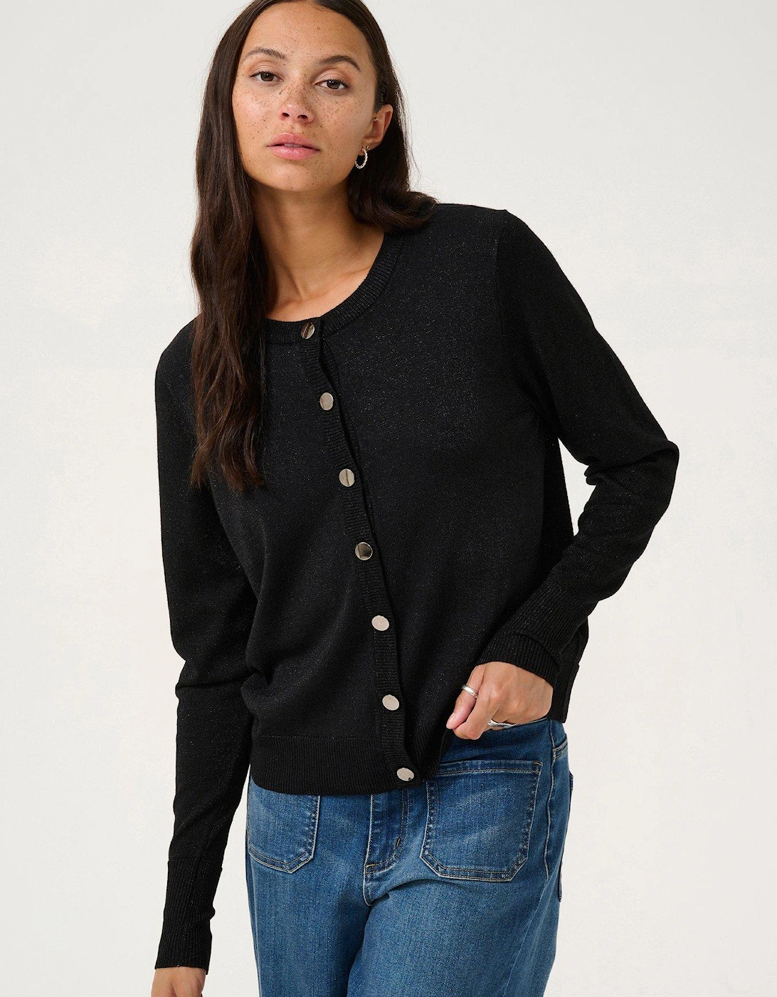 Regina Metallic Knit Cardigan - Black, 2 of 1