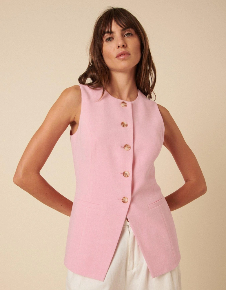 Long Line Crew Neck Waistcoat - Pink