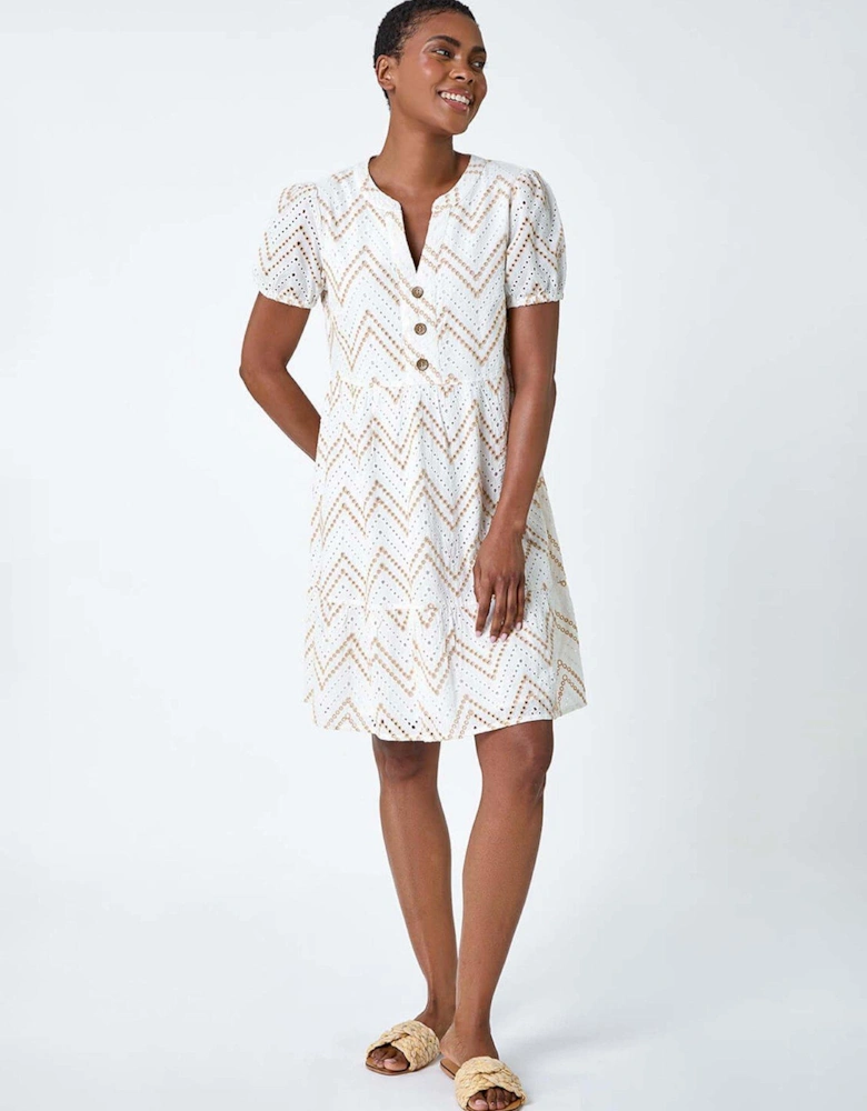 Zig-zag Embroidered Cotton Tunic Dress