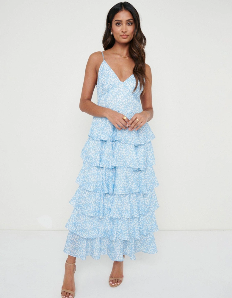 Lissy Ruffle Midaxi Dress - Blue