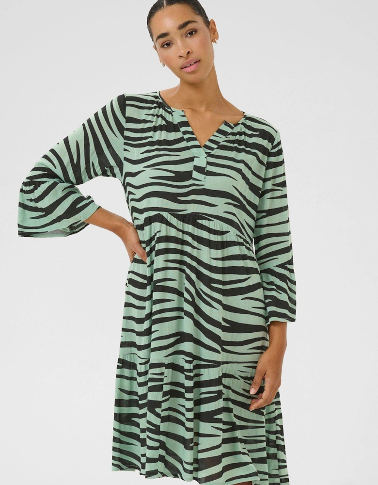 Lea Amber Zebra Print Dress - Green