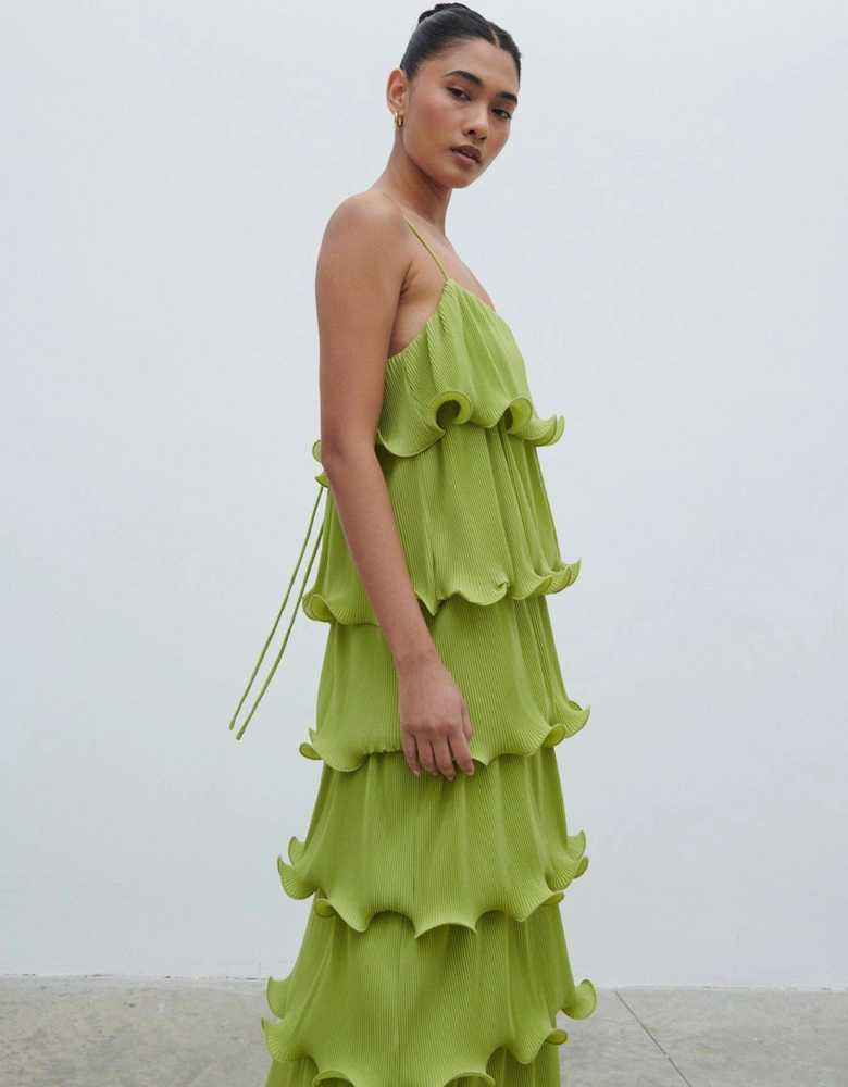 Kaelie Ruffle Plisse Maxi Dress - Pistachio