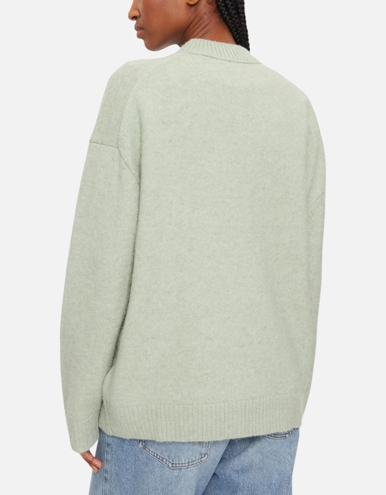 Round Neck Plain Long Sleeve Knitwear Women - Green