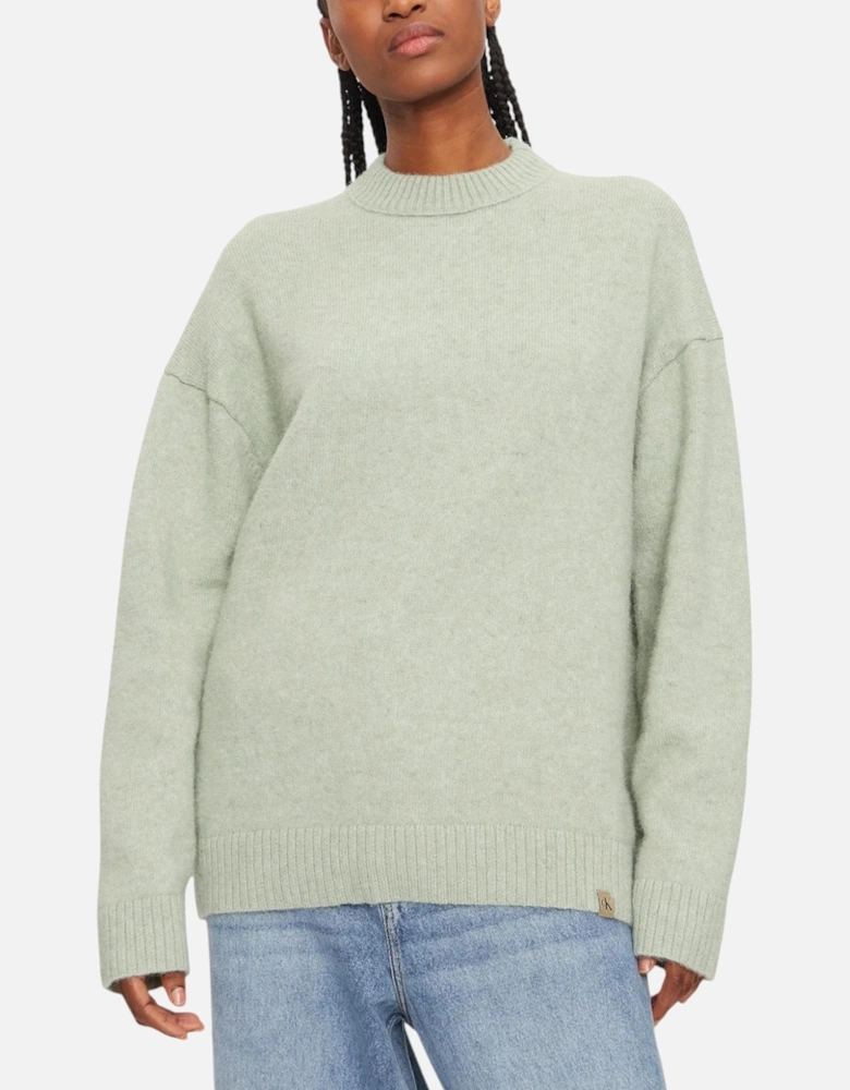 Round Neck Plain Long Sleeve Knitwear Women - Green