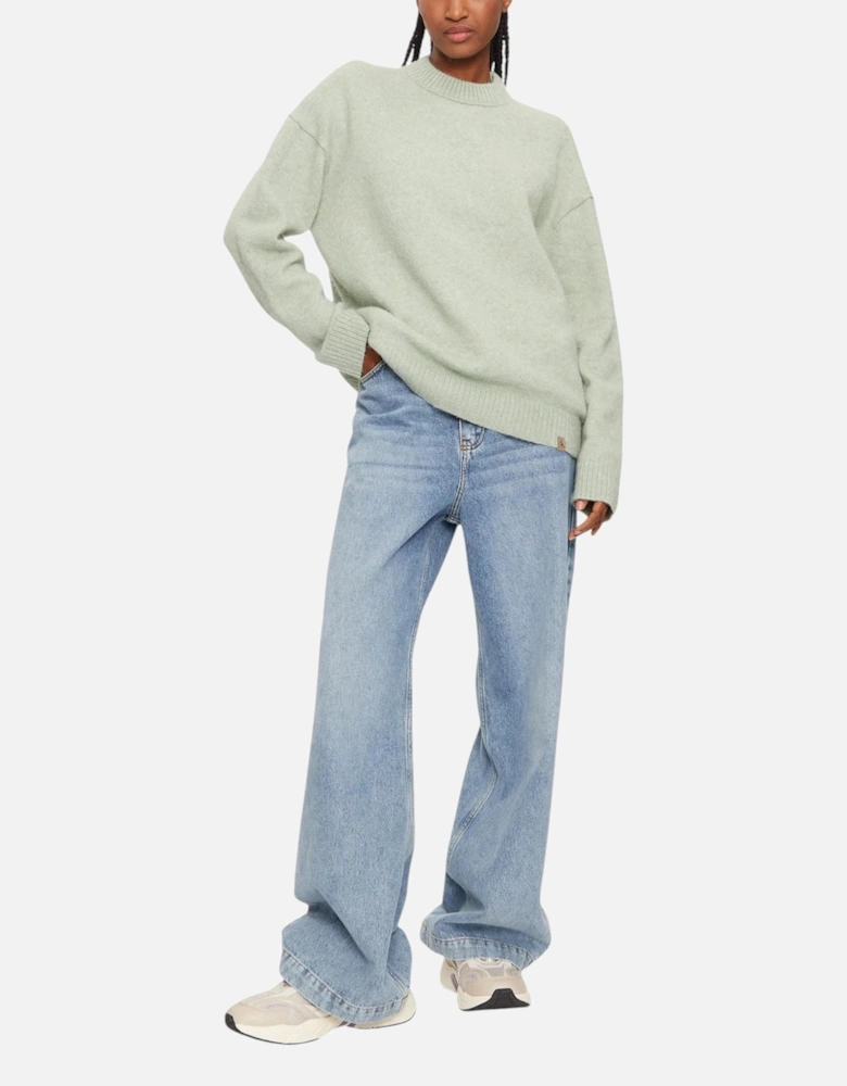 Round Neck Plain Long Sleeve Knitwear Women - Green