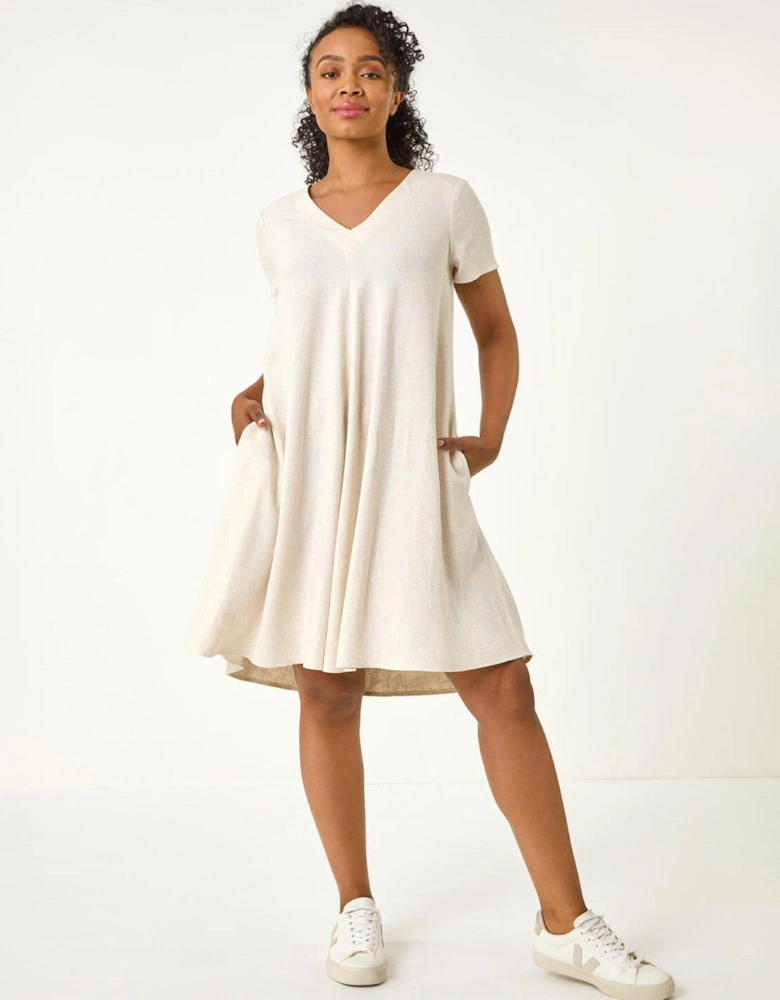 Petite V-neck Swing Pocket Dress - Natural